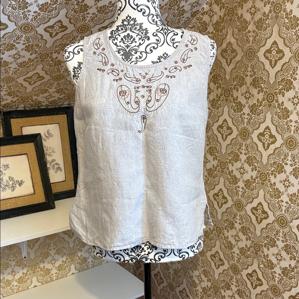 Tweeds Oatmeal Embroidered Sleeveless top